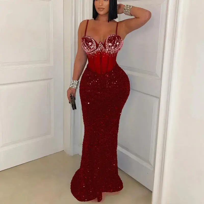 red long sleeve dress plus size Plus Size Sweetheart Long Sleeve Burgundy Sequin Prom Dress PJM041L -