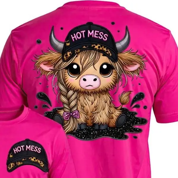 Hot Mess Cow Summer Graphic Tee  Streetwear Top Casual Tshirt Shortsleeve