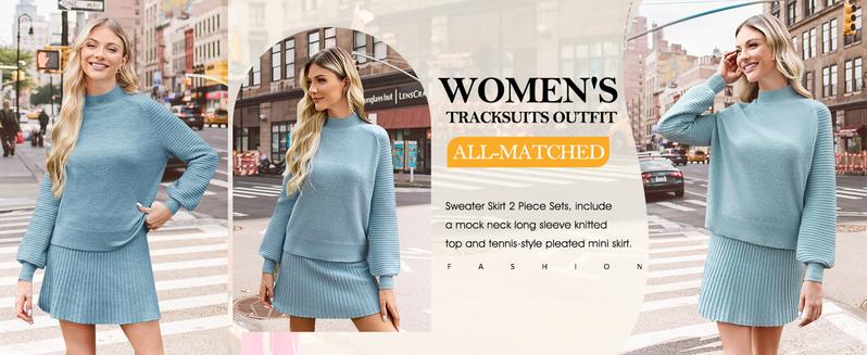 Imily Bela Women's 2 Piece Outfits 2025 Long Sleeve Mock Neck Ribbed Sweaters And Mini Skirt Two Piece Sets