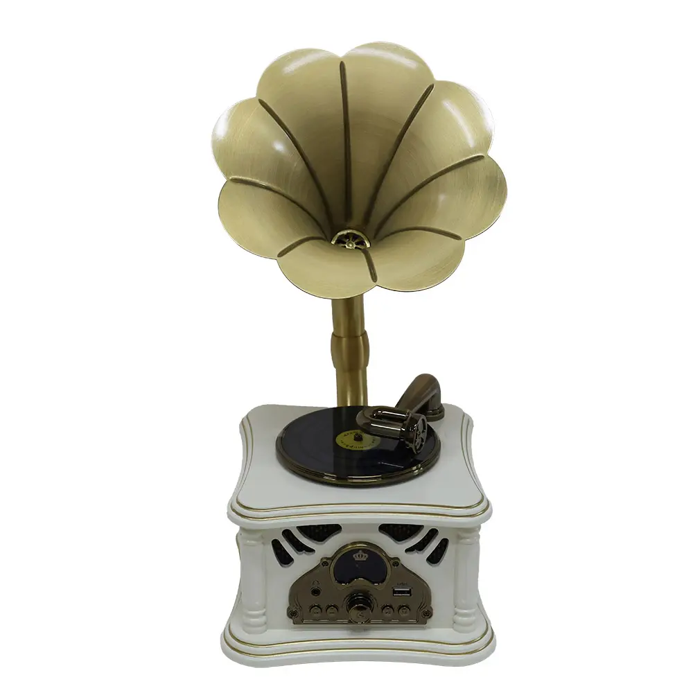 Mini Wooden Simulation Sound Machine, Sound Machine Shape, Headphone Jack, Wireless Player, Stereo Speaker, Simulated Retro Sound Machine Speaker, Aux in, USB, Retro, White
