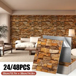 24/48pcs 3D Brick Wall Stickers, Vintage Industrial Style, Self-Adhesive Foam PVC Material, Easy Peel and Stick, and Options, Living Room
