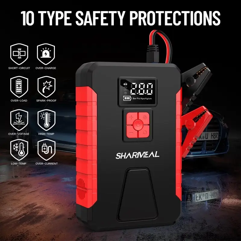 Multifunctional Portable Car Jump Starter & 150PSI Tire Inflator, 6000mAh Power Bank, Cordless Air Compressor, Digital Tire Pressure Gauge, Emergency LED Light, USB-C Fast Charging for Cars, Motorcycles, SUV, Vehicle Accessories, Accessories For Car