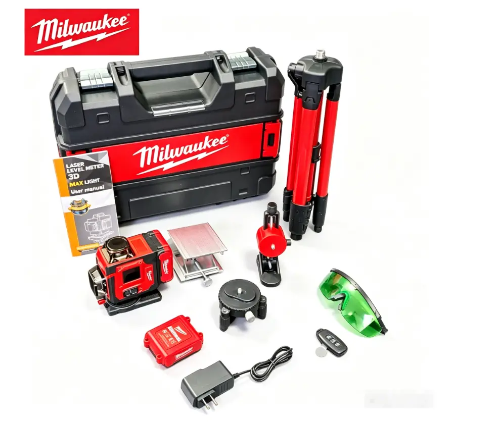 Milwaukee Professional Laser Level Tool  For Construction Marking, Bricklaying, Door Window Installation And Flooring Work, Equipped With Fine Tuning Bracket, Dustproof Shell, Bright Laser Beam And All-Around Carry Case kit products linework tool set