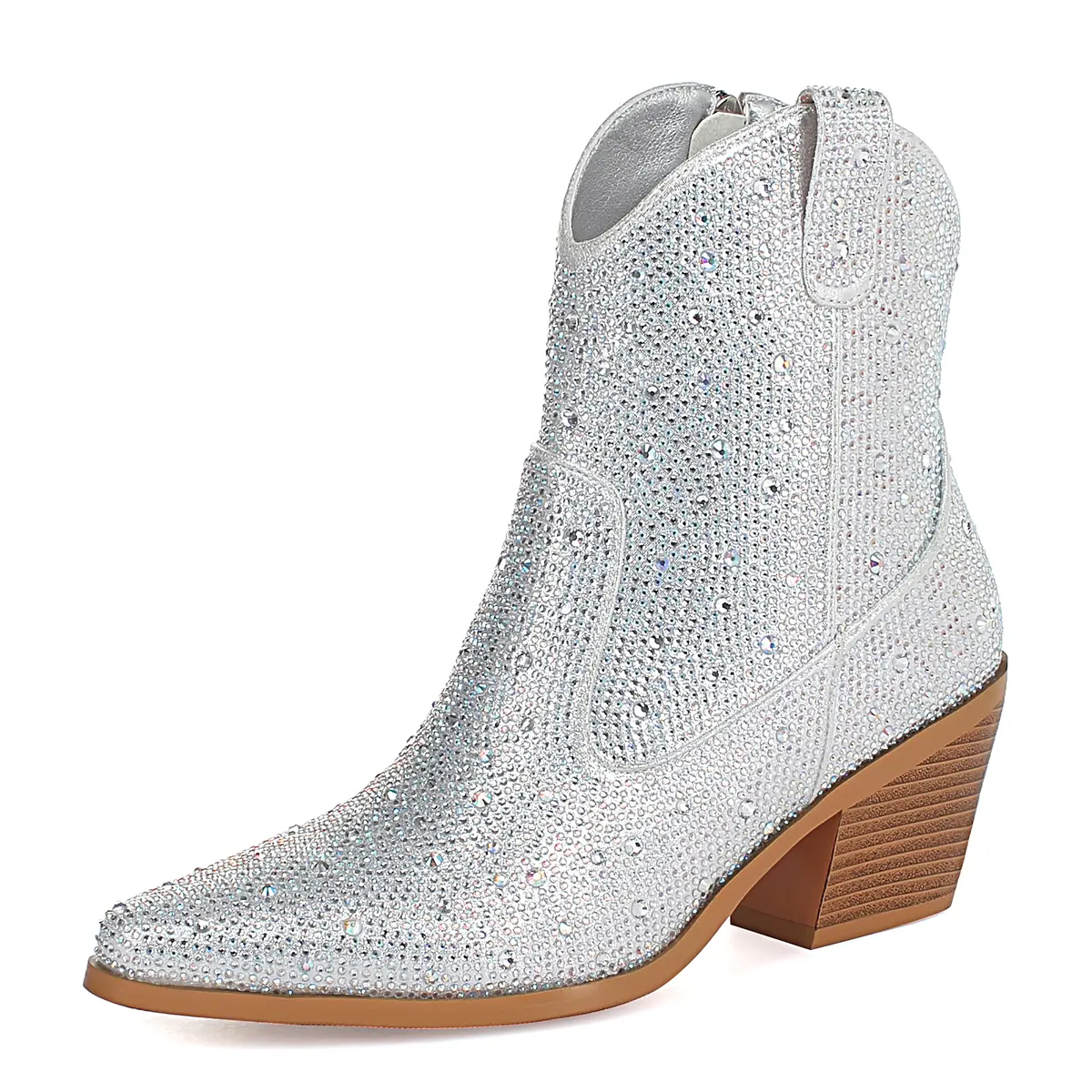 Women Rhinestone Cowboy Boots Glitter Chunky Heel Sparkly Cowgirl Ankle Boots Cowgirl boots
