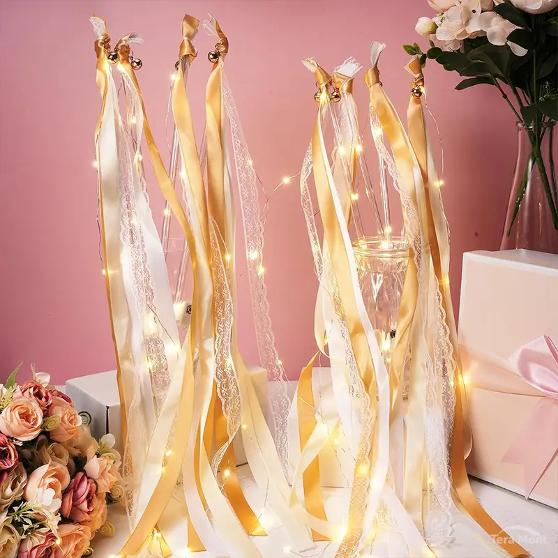 30PCS LED Wedding Wands with Satin Ribbon & Bells for Weddings Graduations Holidays Carnivals Concerts Birthday Parties Goodie Bag Filler Stuffers
