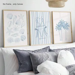 Beach Themed Unframed Painting, 3 Counts/set Seashell & Palm Tree Pattern Canvas Wall Art, Wall Decor for Home Living Room Bedroom, Ornaments