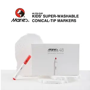 Maries 48 Color Water-Based Marker Set, Fine Tip Watercolor Markers for Art & Kids Drawing, High-Quality Fluorescent Pens for Creative Projects