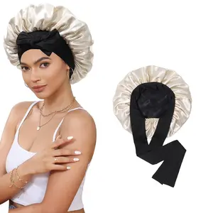 AWAYTR Solid Color Satin Bonnets Soft Silky Double Layer Bonnets for Sleeping Night Cap Hair Care Hat with Tie Band
