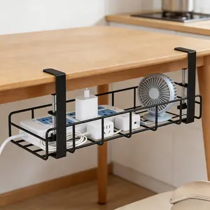 Adjustable Under-Desk Power Strip Organizer |   Black Cable Management Rack |   Space-Saving Desk Organizer for Home Office, Dorm, Workspace