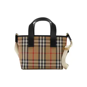 Burberry Adjustable Mesh Strap Magnetic Closure Check Pattern Cotton Tote Bag for Kids in Archive Beige