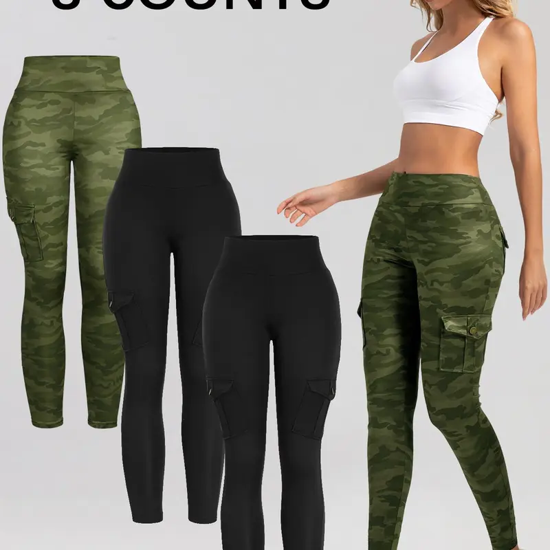 Women's Camo Print High Waist Fit Athletic Leggings, Casual Comfy Skinny Pants for Daily Wear, Ladies Bottoms for All Seasons Camouflage, High Waisted Leggings