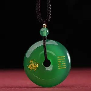 Green Gemstone Necklace, Green Agate Feng Shui Pendant Necklace for Positive Energy & Good Fortune, Green Gemstone Necklaces