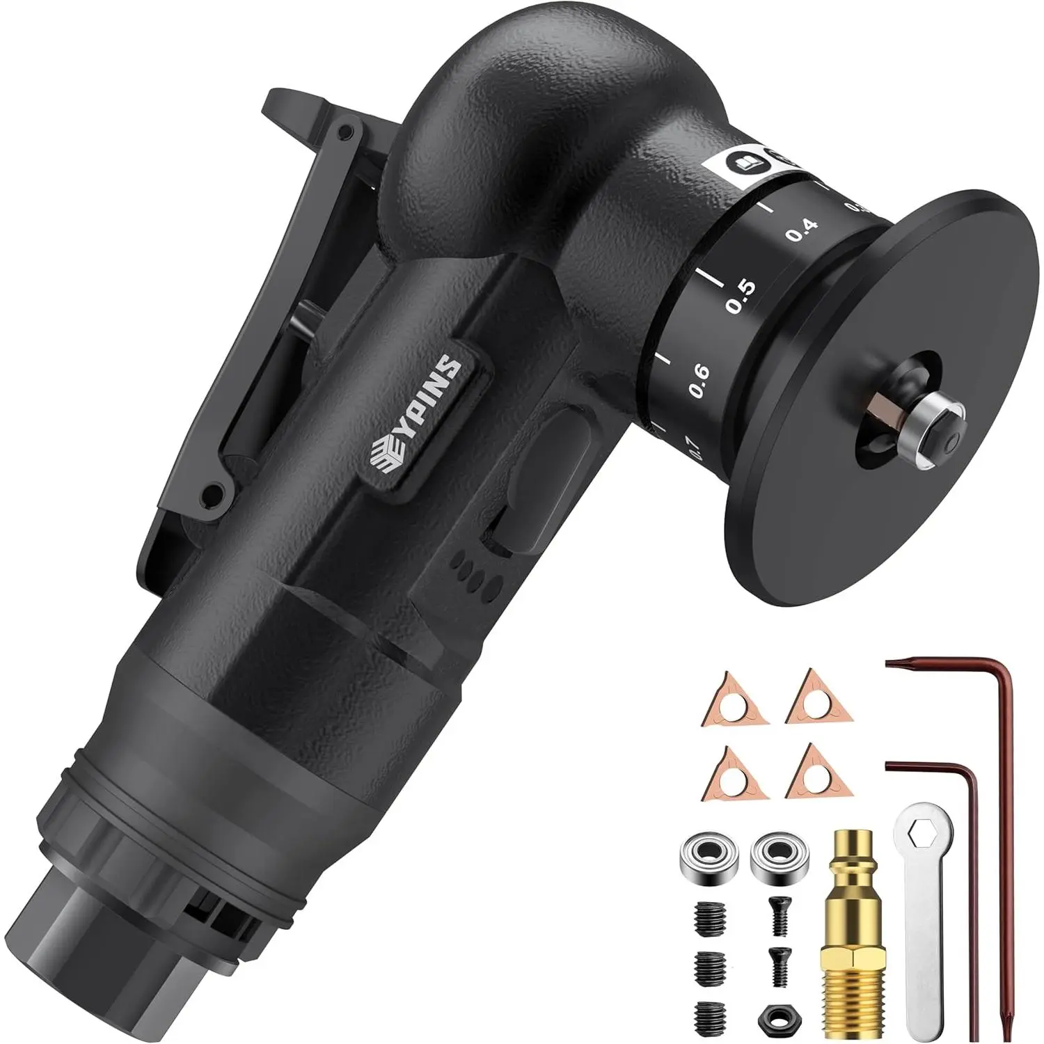 EYPINS Pneumatic Air Chamfer Power Tool - 45-Degree Arc Round Corner Deburring, 30000 RPM, 1/4" Air Trim Beveling Equipment, Grinding Cutting Blade, mm Measurement, 1-Hand Grip, Metal Trimming Tool, Power Tools