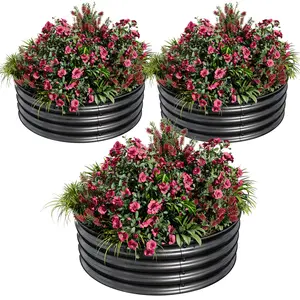 1/2/3 PCS 2×1 ft Round Galvanized Raised Garden Bed Rust & Corrosion‑Resistant Metal Planter Box with Safe Rubber Edging, Easy Assembly, Open Bottom for Vegetables, Flowers, Fruits, Herbs