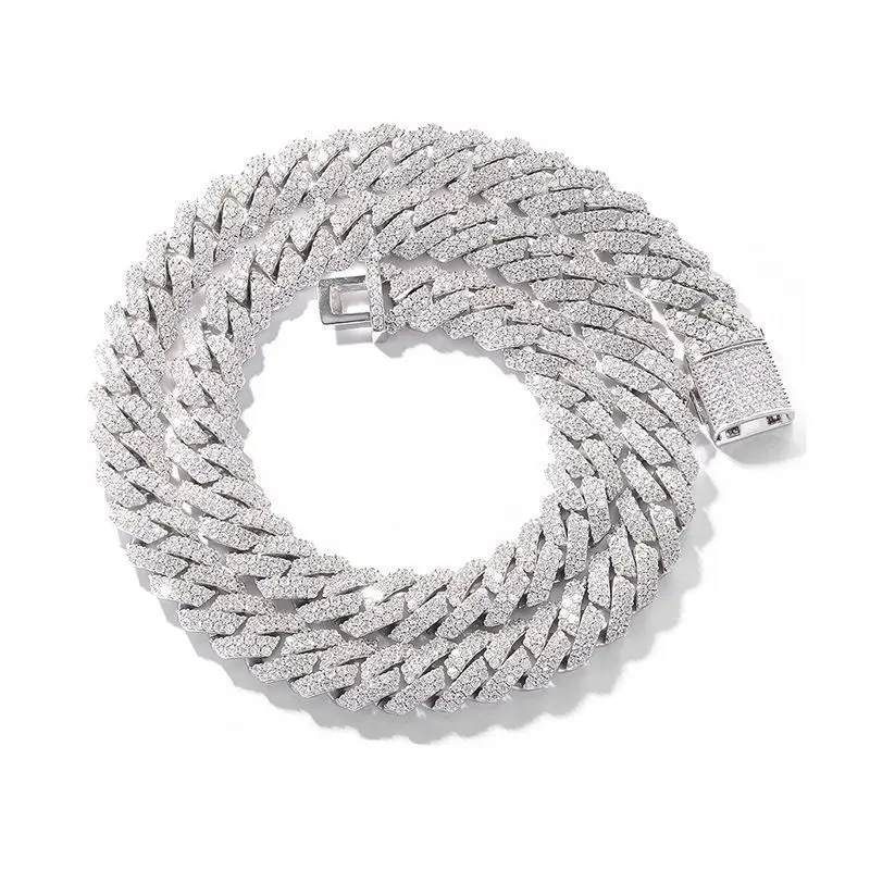 Hip Hop Rhombus Silver Cuban Necklace Rap Hiphop Full Diamond Collarbone Chain Men