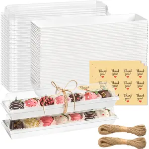25 Pack Strawberry Boxes with Clear Lids, Disposable Macaron Boxes To Go Dessert Containers for Packaging Chocolate Covered Strawberries, Cookies, Cocoa Bombs, Truffles