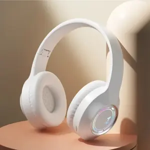 Comfortable Foldable Headset with LED Light, Wireless Bluetooth-compatible Headphone, Portable Headphone with Microphone for Gift