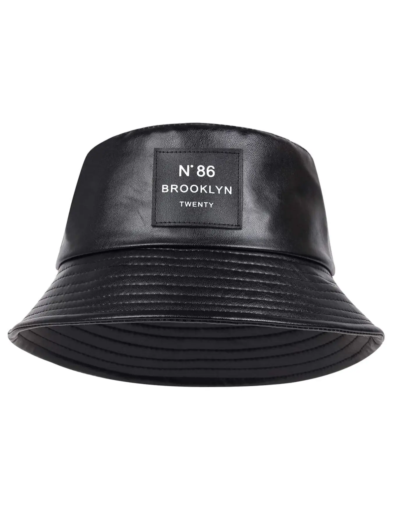 Minimalist Letter Patch Decor PU Leather Bucket Hat, Outdoor Sun Protection Fisherman Hat, Summer Beach Hat For Men & Women