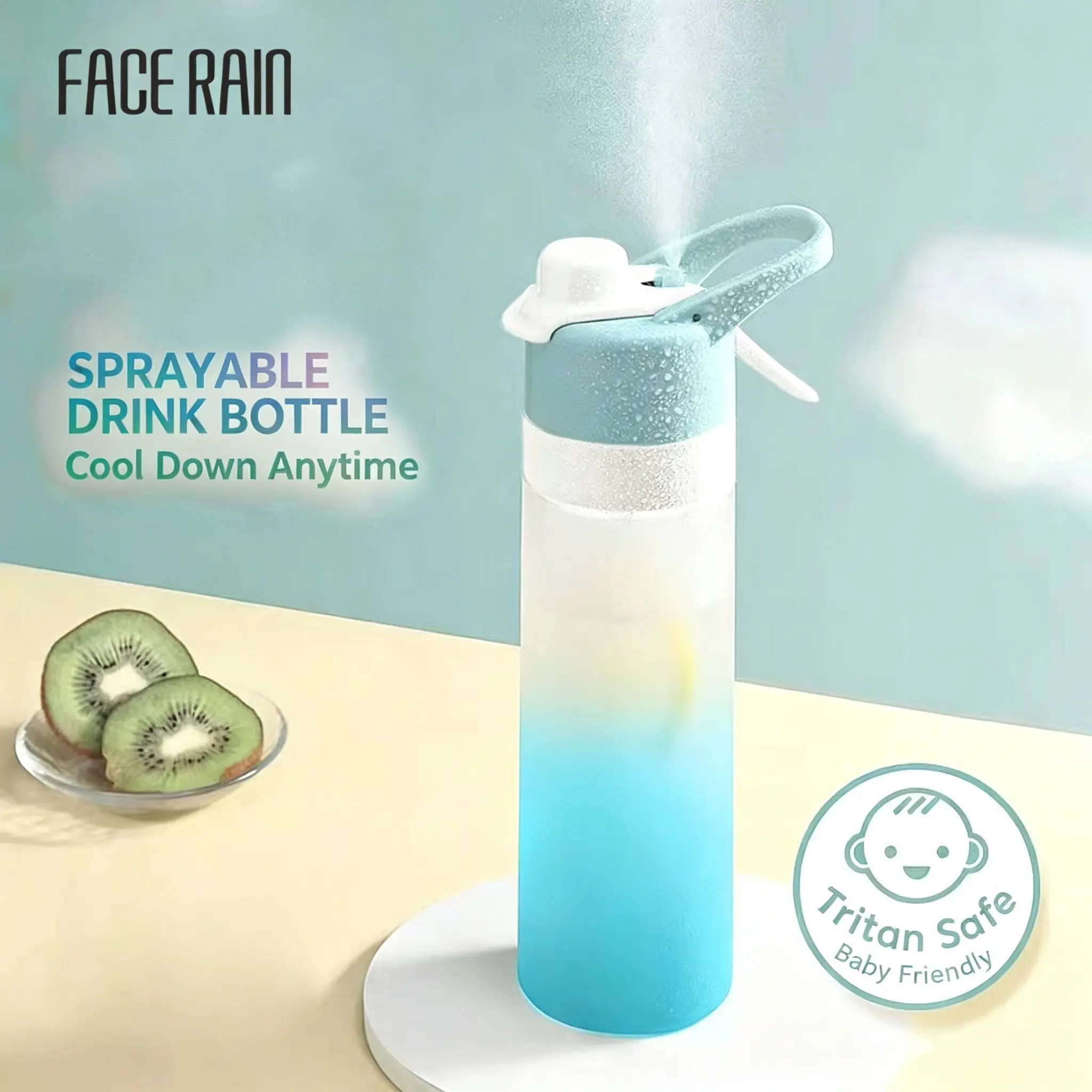 650ML 2 In 1 Spray Water Bottle, Portable Tritan Sports Water Cup, Fine Mist Cooling Hydration Bottle for Outdoor Gym Travel Student