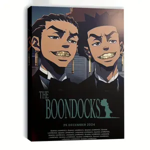 1pc The Boondocks Anime Poster Canvas Wall Art - Official Characters with Formal Attire & Golden Teeth Grills, Framed Canvas Print for Home, Office, Cafe, Garage Decor - Perfect Gift for The Boondocks Fans, Anime Wall Art, Home Decoration,Durable Artwork,