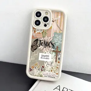 Case for iPhone 17 Pro Max Plus Air/ 16 Pro Max 15 Plus 14 13 12 11 XS  Jesus Christian Flower Butterfly Themed Pattern Drop Protection Shockproof Soft Silicone smartphone Cover iphone  15  pro  max  case