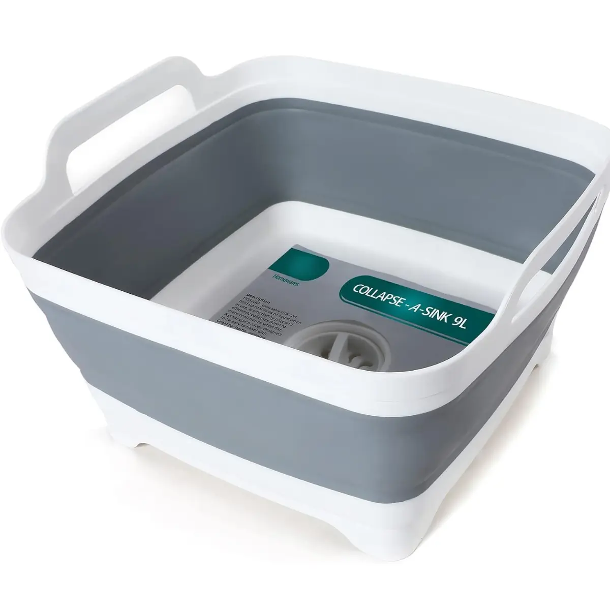 2.4 Gal(9L) Collapsible Dish Basin with Drain Plug,Space Saving Multiuse Foldable Sink Tub,Dishpan,Kitchen Sink for Camping,Plastic Tub,Vegetable Washing,Beverage Tubs