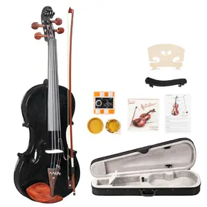 4/4 Full Size All-Solid Redwood Violin with Ebony Black Accessories - Complete Set Including Tailpiece, Tuning Pegs, Chin Rest, Endpin & Fine Tuners