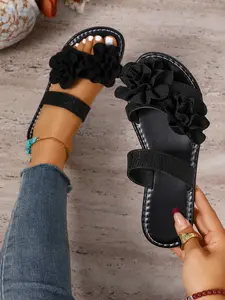 Women's Summer Flat Sandals Butterfly Knot Design Comfortable Versatile Suitable for Various Occasions PU Material Rubber Sole Less Than Ankle Height
