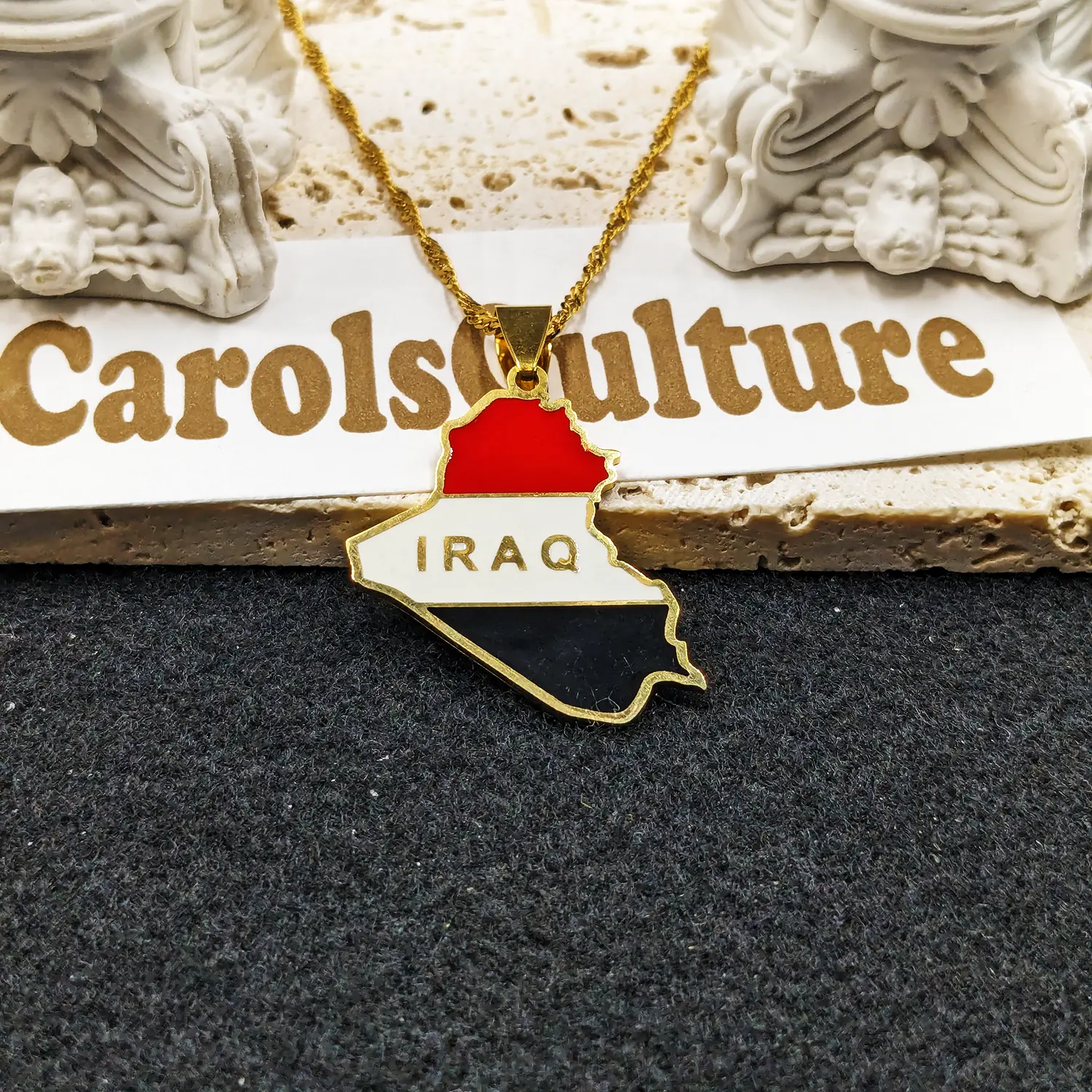Iraq Necklace, Jewelry, Flag, Earrings, Map, Hat, Gift