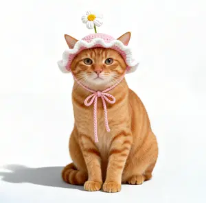 Handmade Knit Cat Hat Spring Flower Design Adorable Pet Headwear for Kitten Puppy British Shorthair Pet Decoration Costumes Homemade