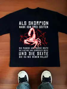 American Retro Scorpio Scorpion Print Short Sleeve T-Shirt, Men's German Zodiac Theme Loose Casual Top, Comfortable and Stylish