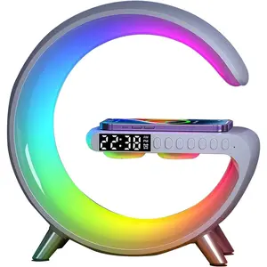 Bluetooth Speaker Lamp with Wireless Charger, RGB Night Light, Alarm Clock, App Control - White