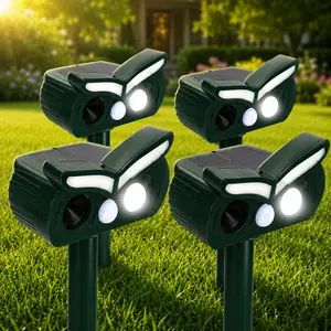 4 Pack Solar Ultrasonic Animal Repeller – Motion Activated Pest Deterrent with Flashing LED Light, Waterproof Outdoor Deer Raccoon Squirrel Repellent for Garden Yard Patio Lawn rodent repellent