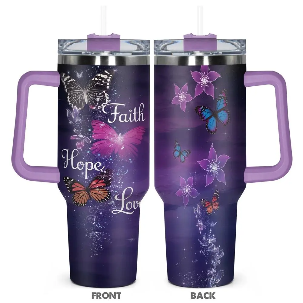 Butterfly Pattern Tumbler, 1 Count 40oz Stainless Steel Water Bottle, Insulated and Durable, Gift for Any Occasion, Drinkware