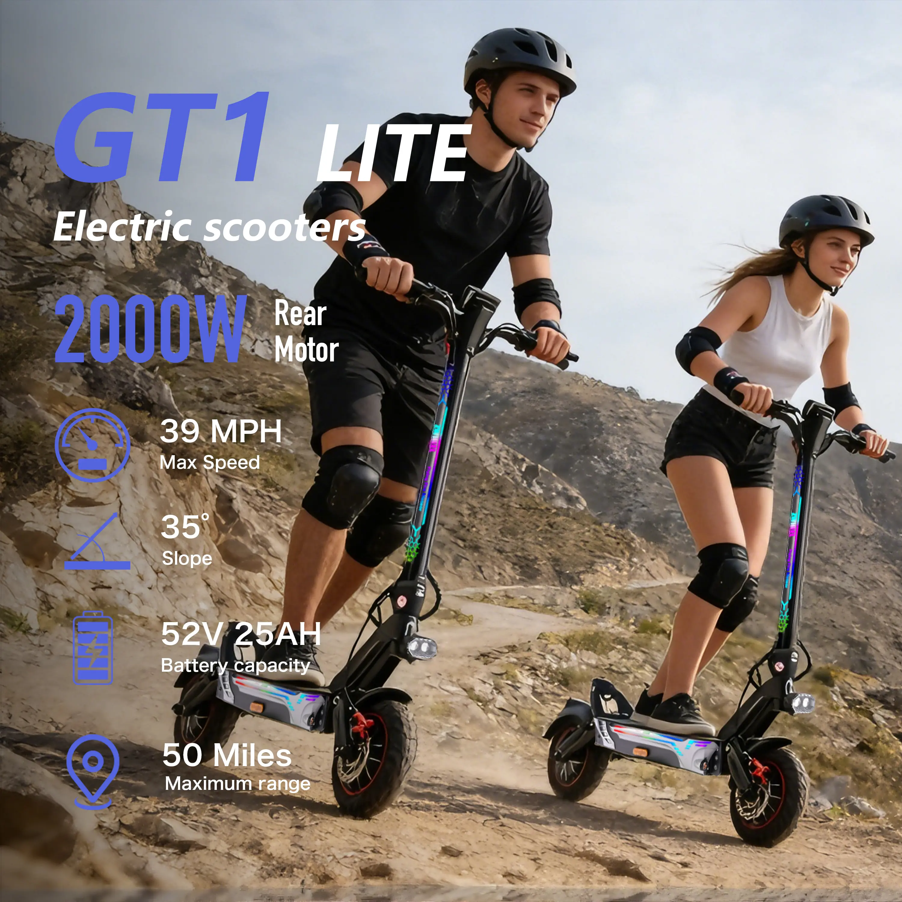 [ZWHEEL] GT1 LITE Fast Electric Scooter Adults, 2000/4000W Off Road E Scooter, 50 Miles Long Range, 40/42 MPH Top Speed, 11" Tires, Foldable Kick Scooter for Adults,Disc Brake system,NFC Cards,Anti-Loosing Device, 265LBS Load Capacity,With Storge bag