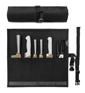 Knife Roll Case - 1 to 6 Slots - Waxed Canvas Pouch, Leather Reinforced - Portable for Cooking Tools, Utensils, Cutlery Knives