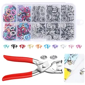 Sewing Kit with 100PCS Metal Buttons, Metal Snaps Buttons with Fastener Pliers Press Tool Kit, Colorful Five Claw Buckle Installation Plier Tool Set for DIY Crafts Sewing Fabric Clothes