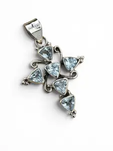 CROSS Blue Topaz Solid 925 Sterling Silver Pendant