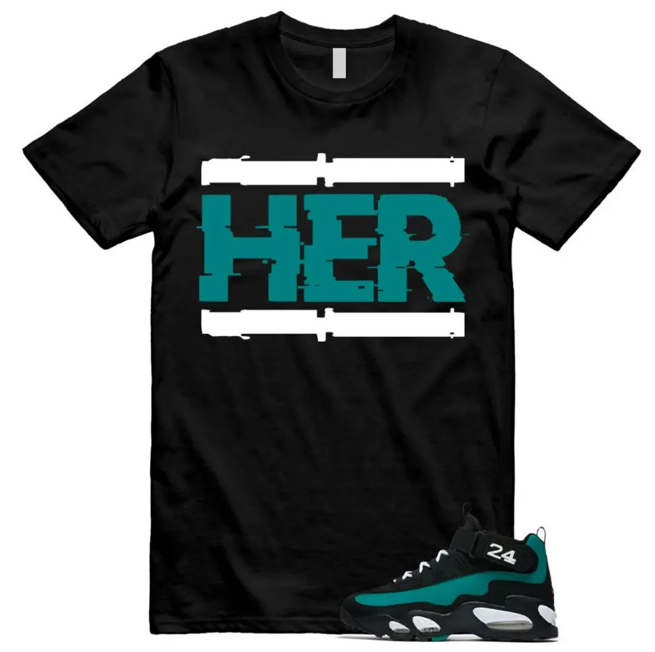Her Graphic Tee, Black Teal Shirt to Match Sneakers, Unisex Streetwear T-Shirt, Bold Glitch Style Women Empowerment Shirt