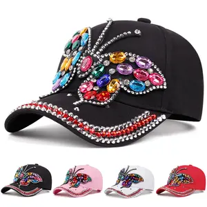 Rhinestone Butterfly Baseball Cap – Sparkly Bling Hat for Women, Multi-Color Fashion Style
