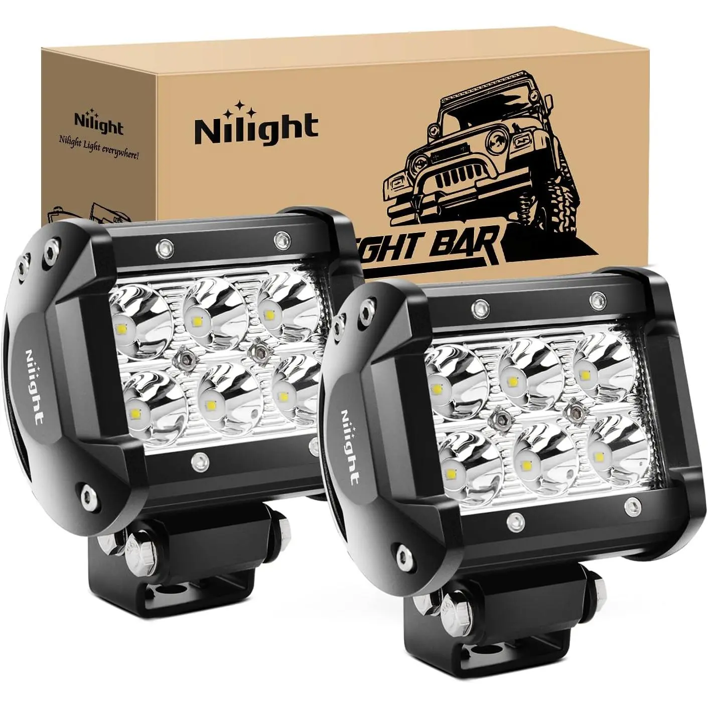 Nilight 2Pcs 18W LED Power Pod Car Lights - 1260LM Spot Beam, Aluminum Alloy Off-Road Driving Fog Lamps, Universal Fit for Trucks, SUVs, Accessories for Car, Car Light
