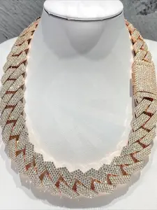 20mm Custom High Quality Hip Hop Rap Style Luxury Cuban Chain, Rose, Vvs Diamonds, Men's Exclusive Jewelry Necklace, Bling Necklace