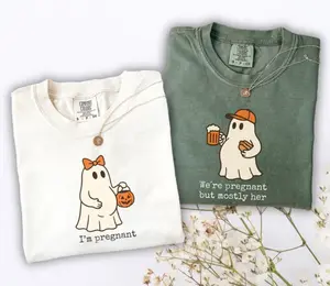 Custom Comfort Colors Halloween Pregnancy Shirt, Funny Baby Announcement Tee, Couple Pregnancy Reveal T-Shirt, Gift For Expecting Mom And Dad