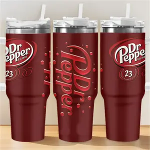 Dr Pepper 40oz Tumbler With Handle & Straw, Insulated Stainless Steel Travel Mug, Red Aesthetic Soda Cup, Large Reusable Drinkware, Coffee & Water Hydration Cup, Gift For Dr Pepper Lovers, Trendy TikTok Tumbler
