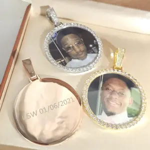 Oversized 2.68 Inch Circle Custom Photo Necklace | Engraved Memory Picture Medallion, Iced Out Pendant for Men and Women