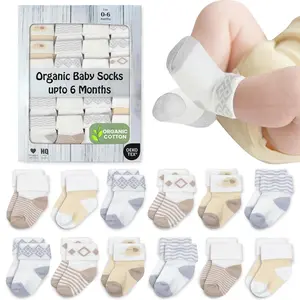 KF5-SOC006  Organic Cotton Baby Socks, 12 Pairs, Unisex 0-6 Months - Soft, Hypoallergenic Newborn & Infant Socks - Baby Girl & Boy Gifts, (12Pcs, Brown)