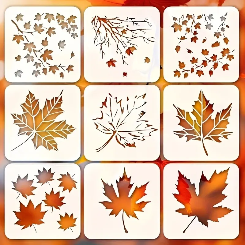 9-Piece Maple Leaf Template Set, Reusable DIY Craft Templates for Greeting Cards, Scrapbooking, Canvas Art, Wood Walls & Home Decor