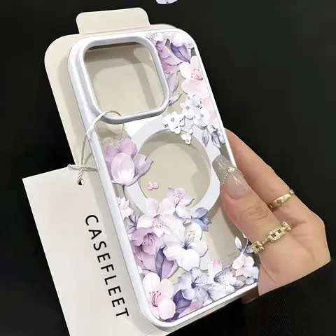 GlamCase MagSafe Protective Cellphone Case for iPhone 18 Pro (iPhone Series), Women's Purple Flowers TPU Protector, Anti-Yellowing, Military-Grade Drop-Proof, Shockproof, Dustproof, Thin & Light Handheld Devices Accessories for Women