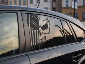 American Skull Window Trim Vinyl Decal Graphic Sticker - For cars, trucks, vehicles- Waterproof Sticker with USA FLAG