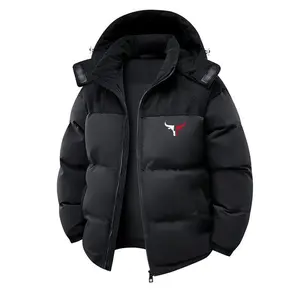 Men’s thick winter coat — insulated hooded jacket with zipper, non-elastic fabric, long sleeves, casual coat for cold weather; thick men’s top; beige kachi color; men’s down jacket; warm men’s jacket GARMENTARY